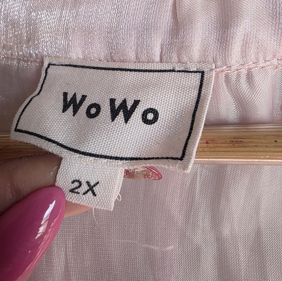 Baby Pink Organza Mesh Sheer Ruffled Mini Dress Top Sz 2X Wo Wo Wrap - Picture 15 of 16